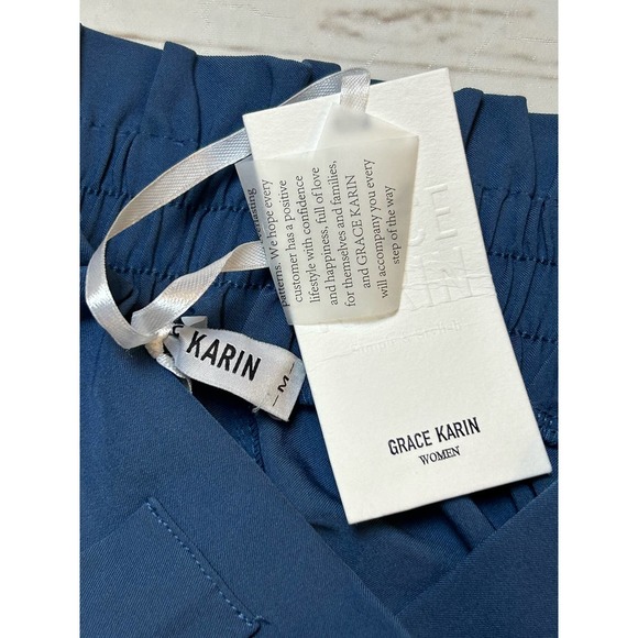 Grace Karin New Blue Paperbag Capris Bow Detail Size Medium 28 inch Waist - Picture 3 of 8